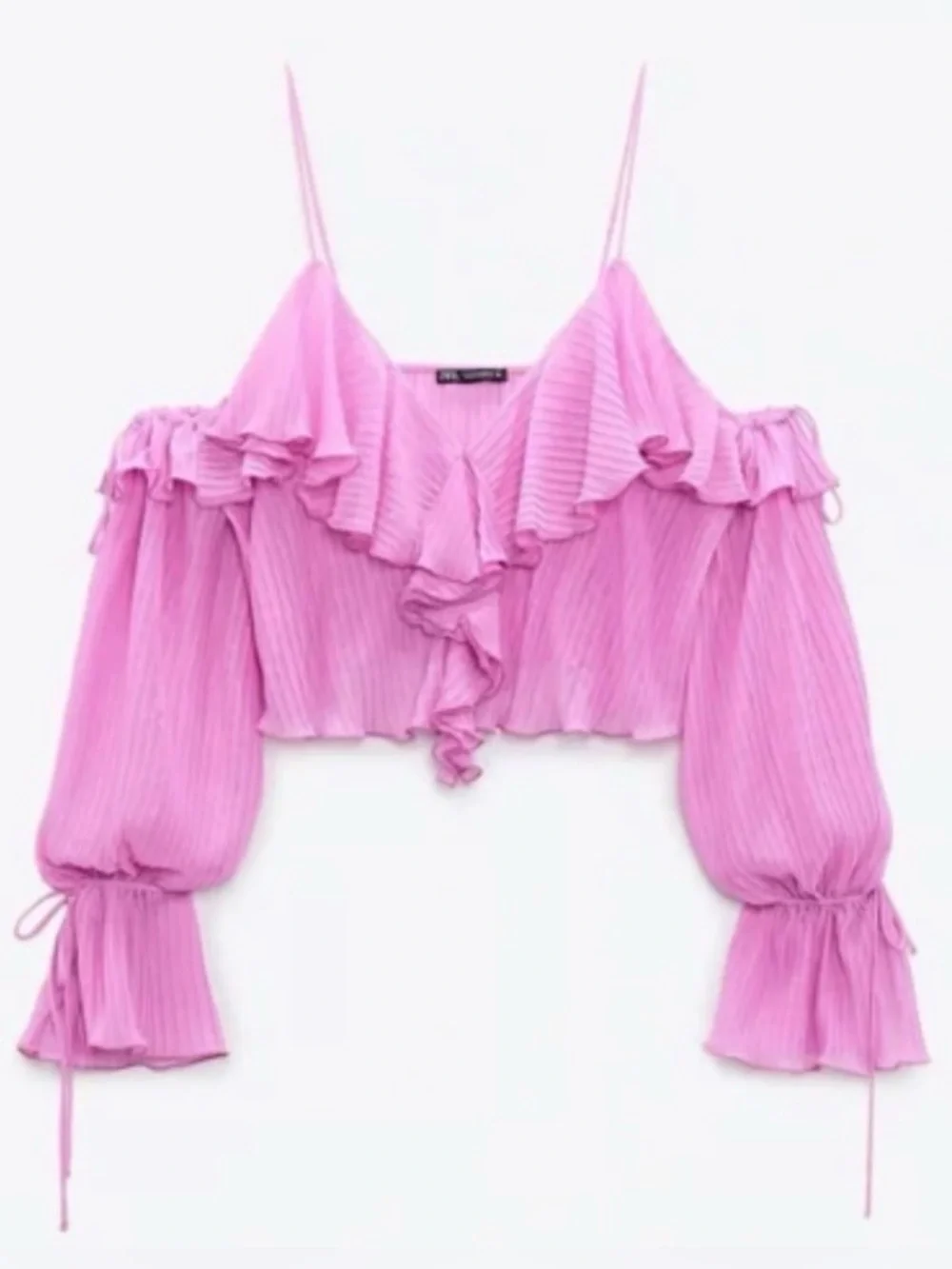 Zara Pink Off-Shoulder Ruffle‎ Crop Top